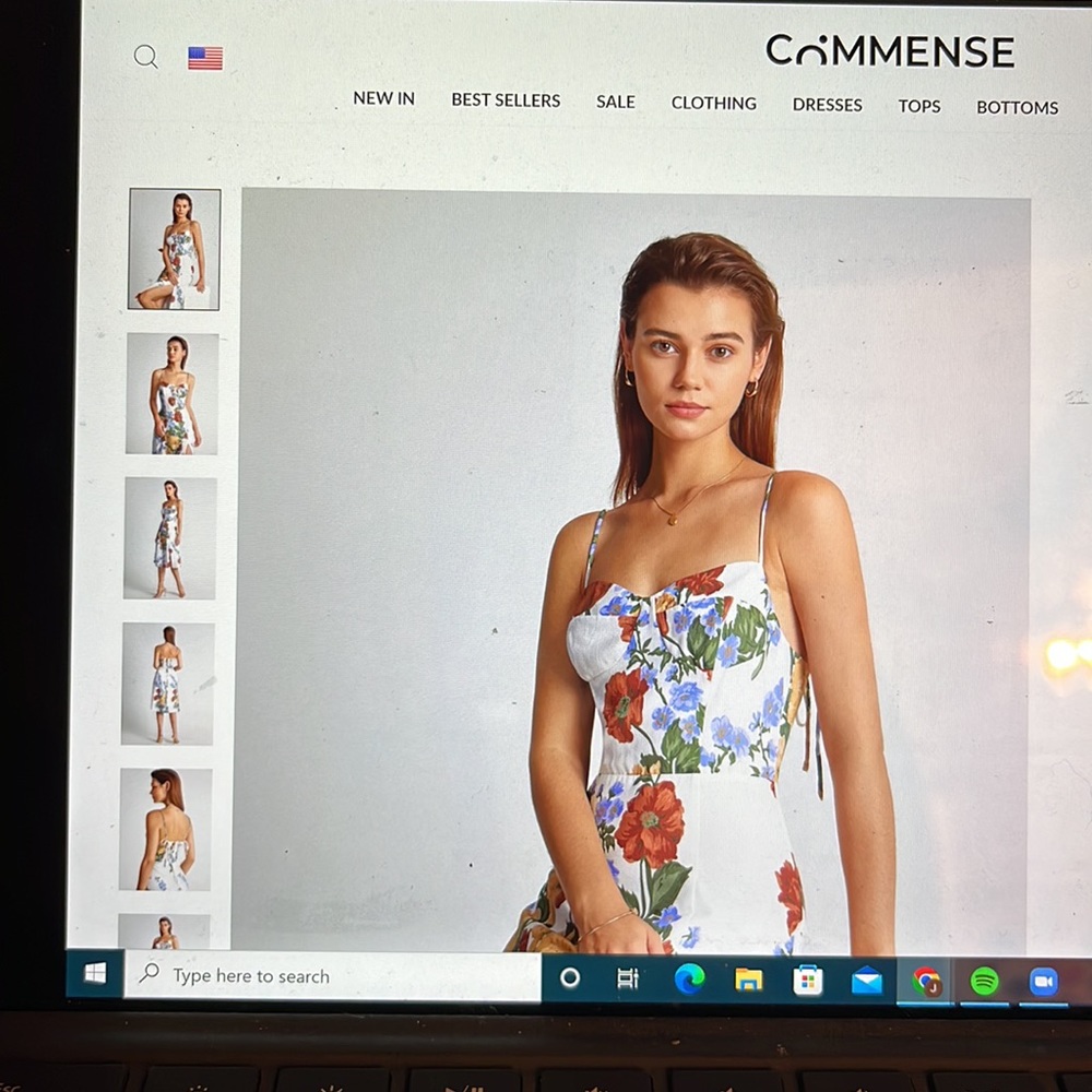 Small island floral contour midi strap dress, Commense